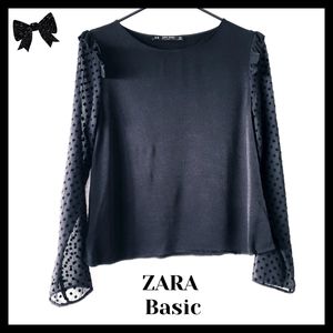 ♥️ ZARA Basic: Black blouse with Polka Dot longsleeve